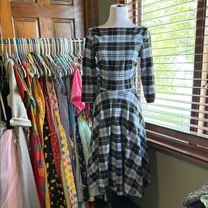 Unique Vintage Plaid Blue and Black Dress